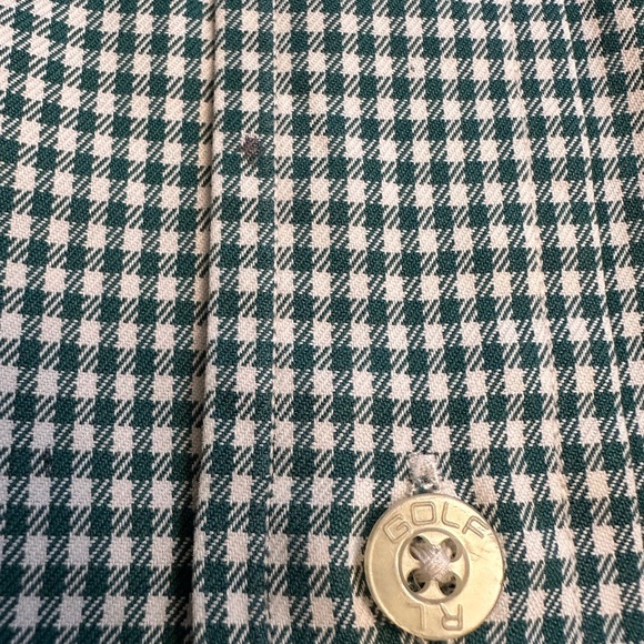 Ralph Lauren Golf Size Medium Green Gingham Check Button Down Shirt Classic Fit - Picture 7 of 7